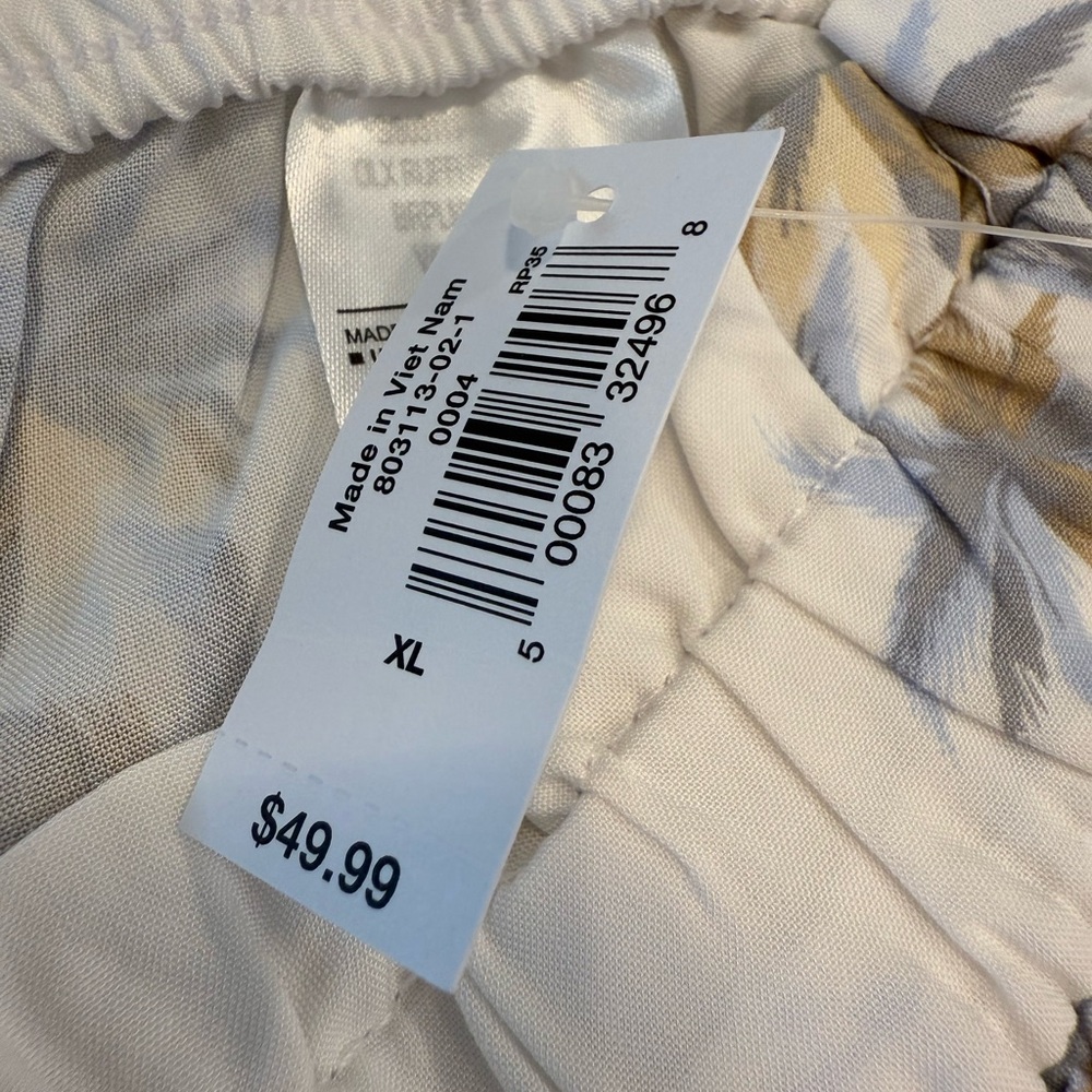 Banana Republic Factory tropical pajama Pants White & Blue Palm Tree Print SZ XL - Picture 7 of 14
